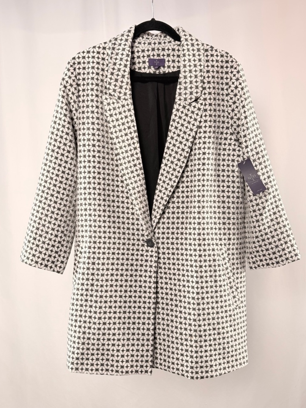 NWT NYDJ One Button Patterned Blazer in White‎ Black Size XL